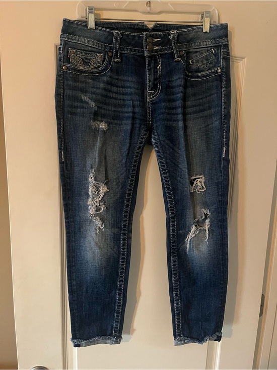 Vigoss Denim - Vigoss Dark Blue Distressed Women’s Skinny Cropped Jeans Size 29